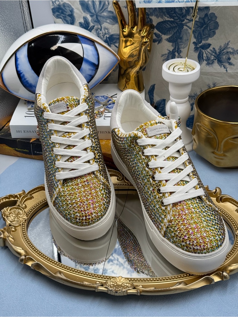 🆕 KURT GEIGER LONDON 🧿 NWOB Laney Rainbow Crystal Platform Sneaker Sz 38.5 US8